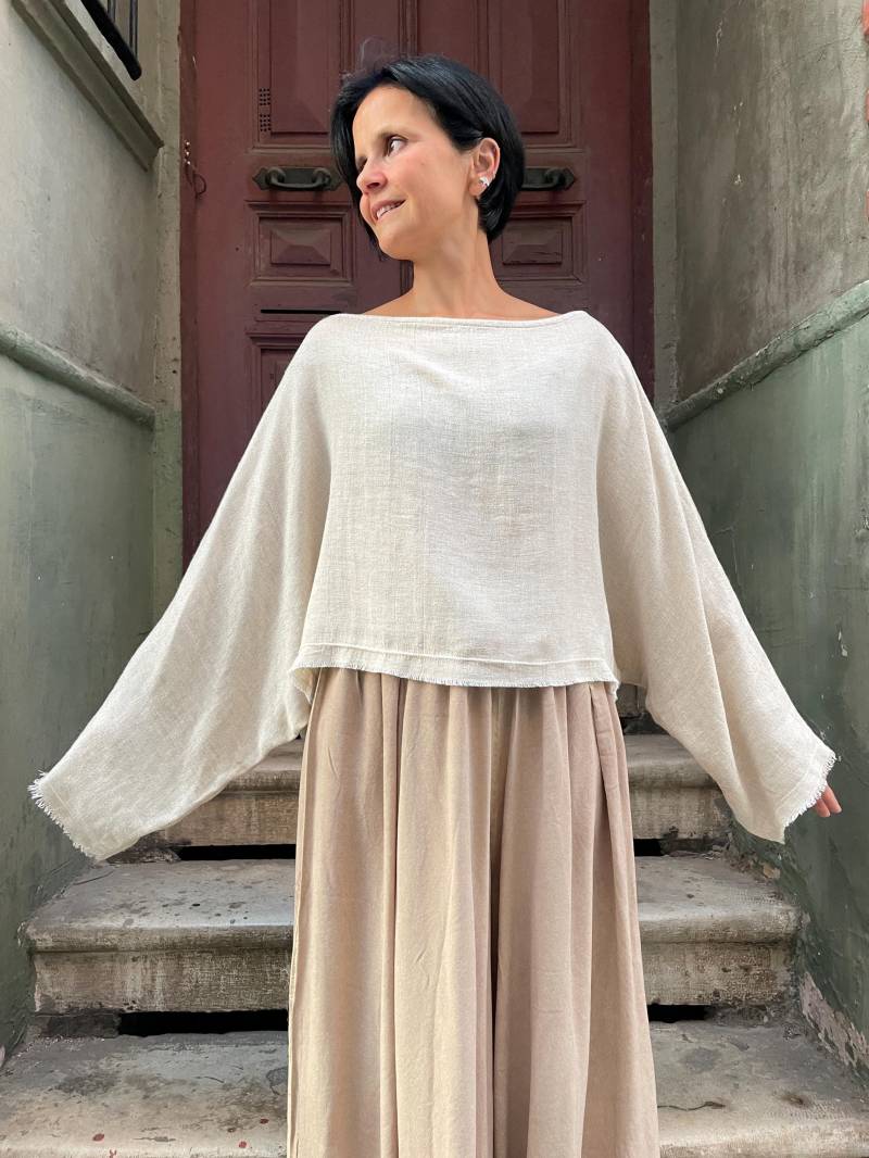 Boho Batwing Tencel Leinen Top Übergroße Sommerbluse Boho Batwing Tencel Leinen Top Übergroße Sommerbluse von BohoYasam