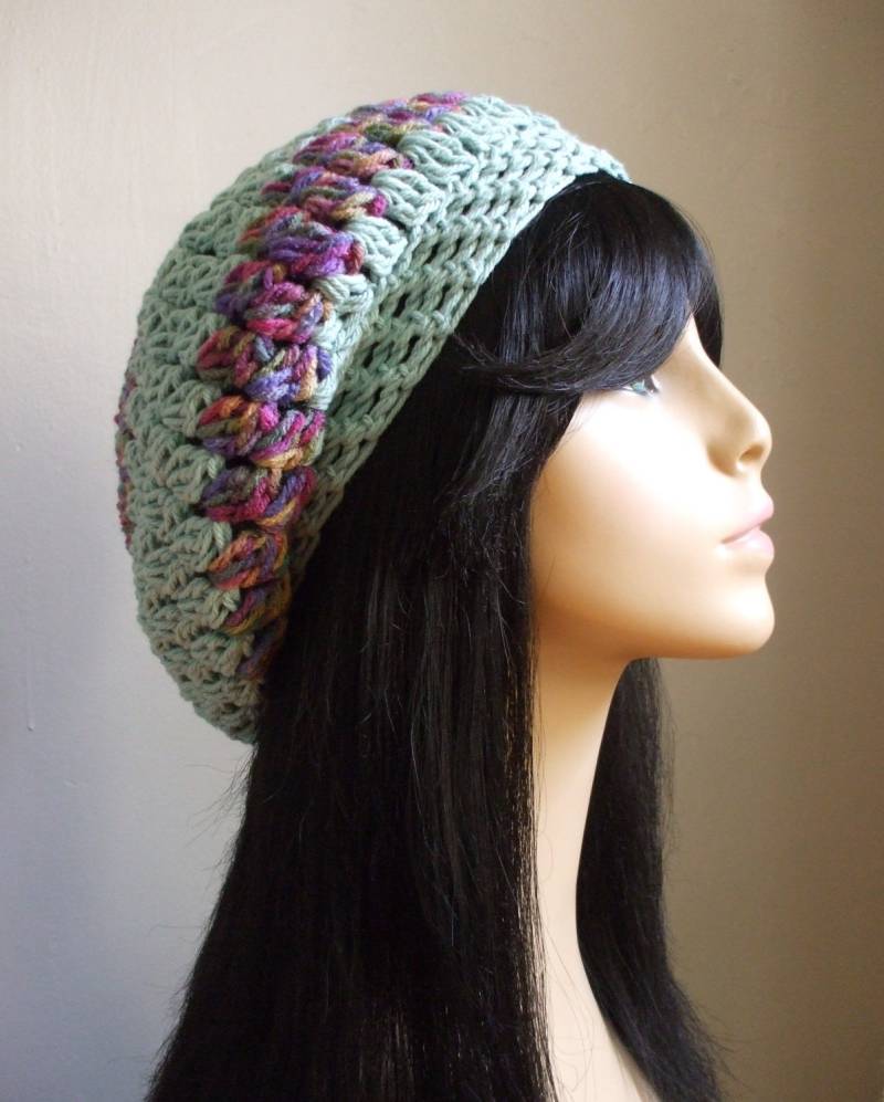 Handgemachte Häkeln Slouchy Baskenmütze, Mint Boho Style Hut von BohotifulWildflowers