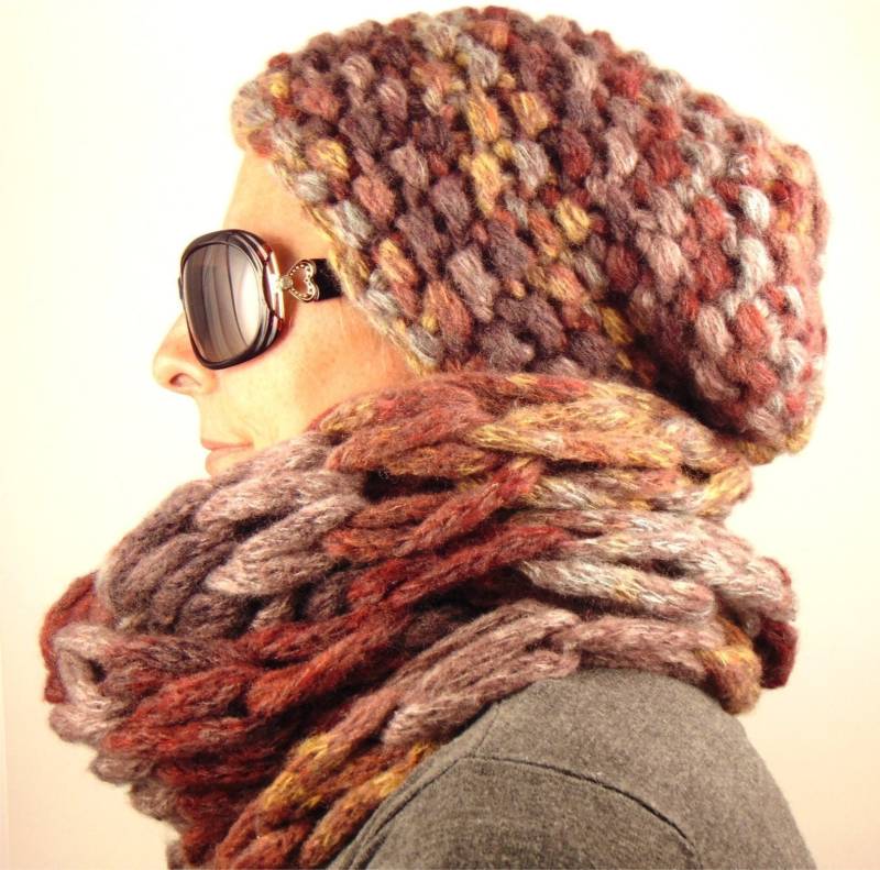 Riesenschal-Hut-Set -Großer Hutschal Für Damen. Übergroßes Strick-Kapuzenmützen-Schal-Set. Chunky Slouchy Hut-Schal-Set Herren von Bohowonderknits