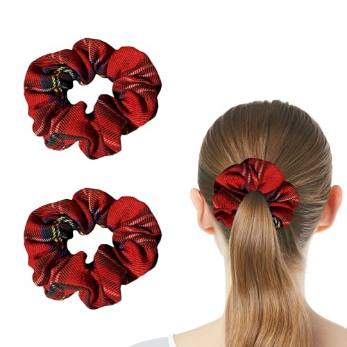 Bohue Haargummis mit Schottenkaro, Haargummis, elastisches Haarband, weicher Pferdeschwanz-Halter, Stoff, Haar-Accessoires für Damen und Mädchen, 2 Stück von Bohue