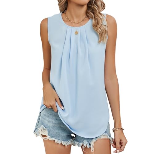 Boikey Damen Tank Ärmellos Top Blusentops mit Rundhalsausschnitt für Sommer, Chiffon Elegante ärmellose Business Komfort Cami Blusen Flowy von Boikey