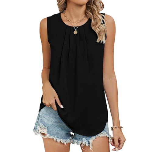Boikey Damen Tank Ärmellos Top Blusentops mit Rundhalsausschnitt für Sommer, Chiffon Elegante ärmellose Business Komfort Cami Blusen Flowy von Boikey