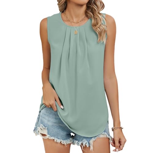 Boikey Damen Tank Ärmellos Top Blusentops mit Rundhalsausschnitt für Sommer, Chiffon Elegante ärmellose Business Komfort Cami Blusen Flowy von Boikey