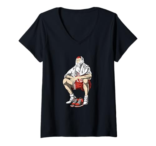 Damen Hanamichi Sakuragi T-Shirt mit V-Ausschnitt Damen Hanamichi Sakuragi T-Shirt mit V-Ausschnitt von Bokchu