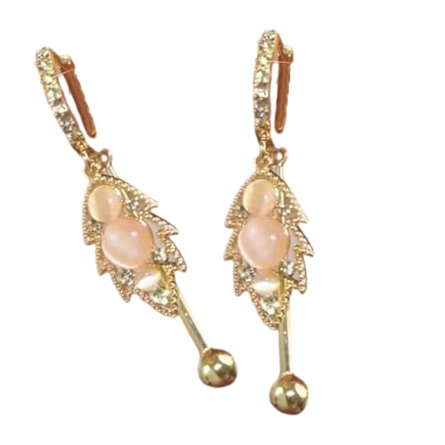 Blattförmige Ohrmanschette aus Legierung mit echtem Katzenaugen-Stein für Damen, elegant, leicht, Schmuckzubehör, einzigartiges Blatt-Design von Bokcztml