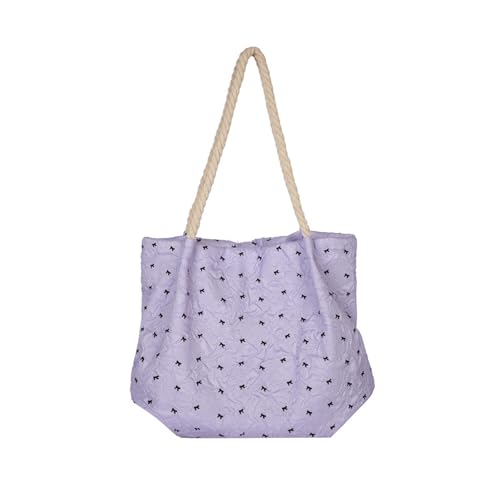 Bokcztml Ergonomische Schultertasche aus Segeltuch mit Blumenmuster, leicht, geräumig, modische Unterarm-Handtasche für den täglichen Pendler, wiederverwendbare Einkaufstasche, violett, One Size von Bokcztml