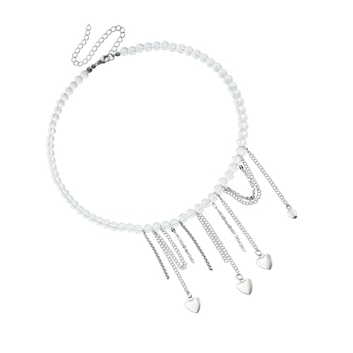 Bokcztml Funkelnde Kristallperlen-Herz-Anhänger-Halskette mit zartem Fransen-Design für Frauen, elegantes Schmuck-Geschenk, Perlen-Fransen-Halskette Bokcztml Funkelnde Kristallperlen-Herz-Anhänger-Halskette mit zartem Fransen-Design für Frauen, elegantes Schmuck-Geschenk, Perlen-Fransen-Halskette von Bokcztml
