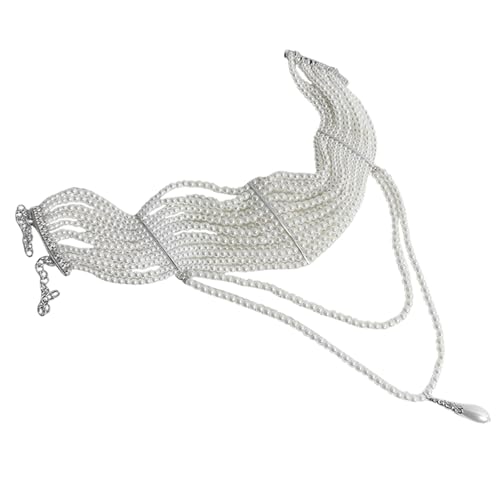 Bokcztml Mehrschichtige Perlen-Halskette mit anmutigen Quasten, Schmuck-Accessoire für Partys und Geschäftstreffen von Bokcztml