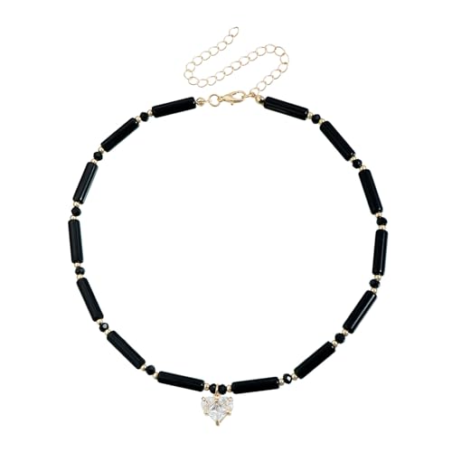 Bokcztml Modische Halskette mit Glasperlen, Zirkonia, verstellbare Länge, vielseitiger Schmuck, Herzanhänger, verstellbare Halskette Bokcztml Modische Halskette mit Glasperlen, Zirkonia, verstellbare Länge, vielseitiger Schmuck, Herzanhänger, verstellbare Halskette von Bokcztml