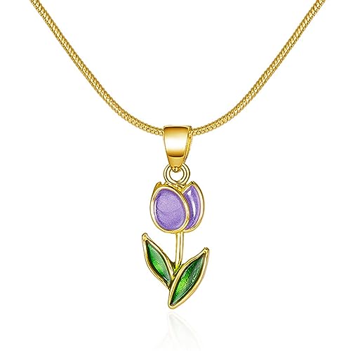 Bokcztml Modische Halskette mit Tulpenblumen-Anhänger, schlicht, süß, elegant, Schlüsselbeinkette, Schmuck, modisches Halsband, Choker-Halskette für Damen von Bokcztml