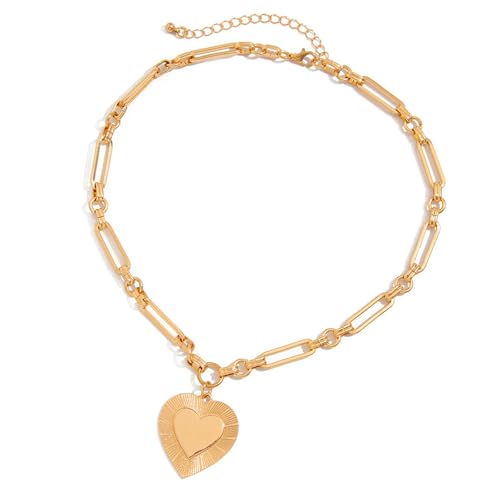 Bokcztml Modische Metall-Halskette mit Herz-Anhänger, verstellbare Länge, Schlüsselbeinkette für Damen, modischer Choker-Schmuck, einzigartige Herz-Halskette, Einheitsgröße, Wie beschrieben, Wie von Bokcztml
