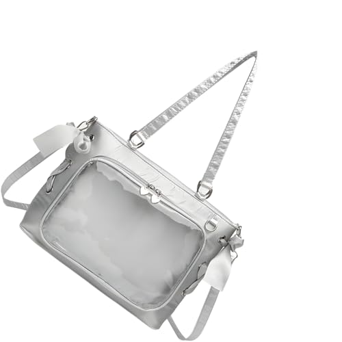 Bokcztml Stilvolle Umhängetasche mit Schleifen, schöne Itabag-Schule, transparente Messenger für Anstecknadeln, Damen, schöne Itabag mit transparentem Fenster, Schul-Crossbody von Bokcztml