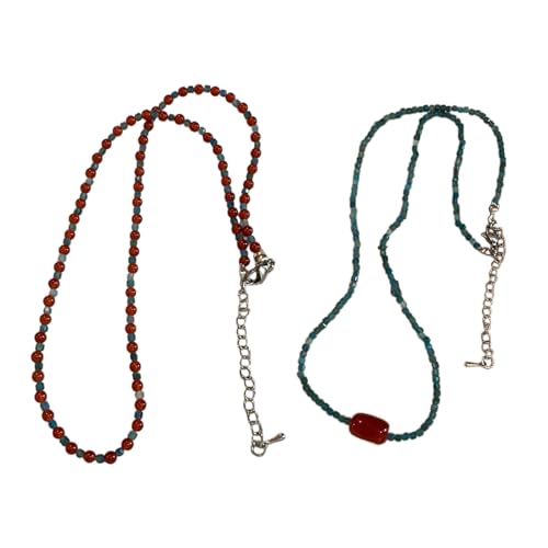 Bokcztml Vintage Goth Sweet Red Blue Perlen Halskette Halskette Handgefertigt Verstellbare Schlüsselbeutelkette Für Frauenschmuckzubehör von Bokcztml