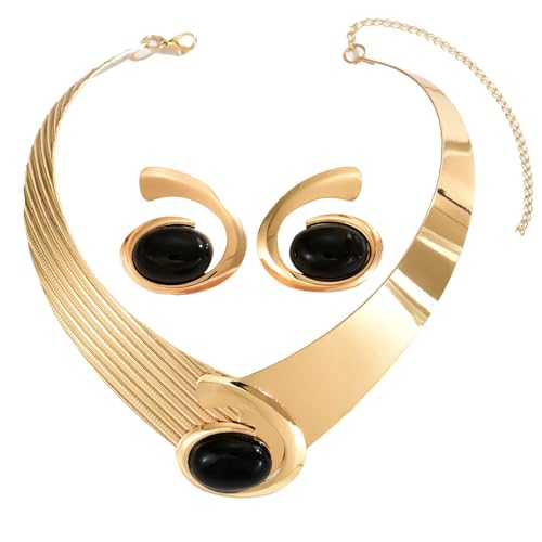Bokcztml Zeitgenössisches geometrisches Anhänger-Set mit Halskette und Ohrringen, handgefertigtes Statement-Schmuck-Accessoire für Arbeit, Partys, Daten, geometrische Halskette und Ohrringe von Bokcztml