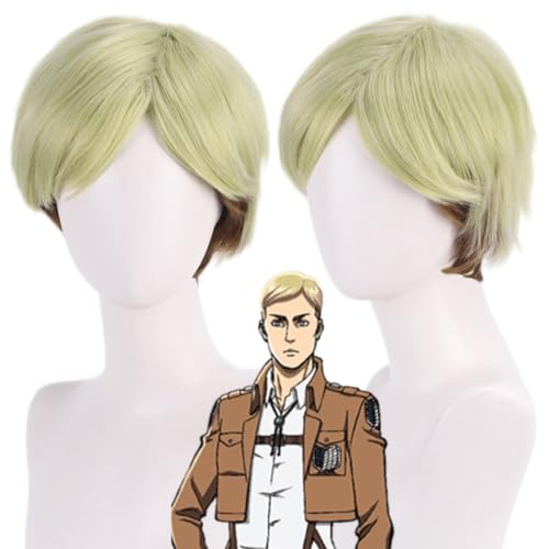 Anime Attack on Titan Erwin Smith Cosplay Perücke, Gradient Kurzes Haar Rollenspiel Halloween Kostüm Party Perücken Mit Perücke Cap von Bokerom