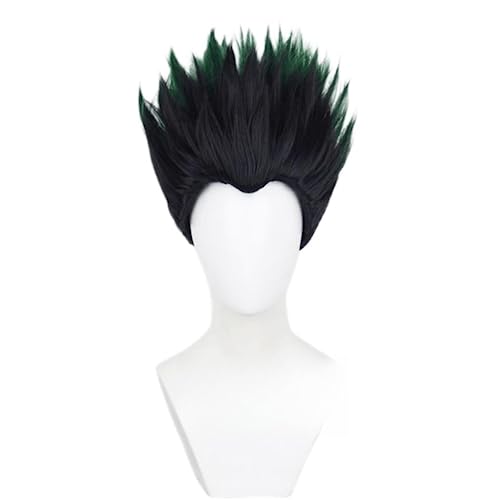 Anime HUNTER×HUNTER GON·FREECSS Cosplay Perücke, Schwarz Grün Kurzhaar Perücken, Rollenspiel Halloween Kostüm Party Perücken Mit Perücke Cap von Bokerom