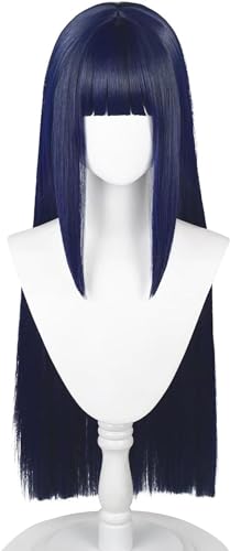 Anime Hyuga Hinata Cosplay Perücke, Dunkelblau Gemischt Lange Gerade Perücke Dame Damen Cosplay Kostüm Perücken Mit Bangs Mit Perücke Cap von Bokerom