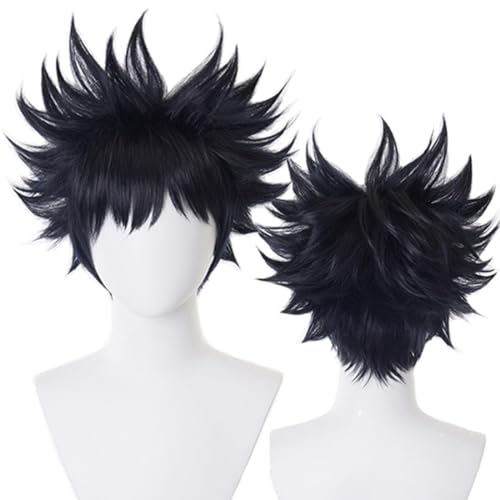 Anime Jujutsu Kaisen Cosplay Perücke, Fushiguro Megumi Schwarz Kurzhaar Perücke, Rollenspiel Halloween Party Requisiten Zubehör Mit Free Cap von Bokerom