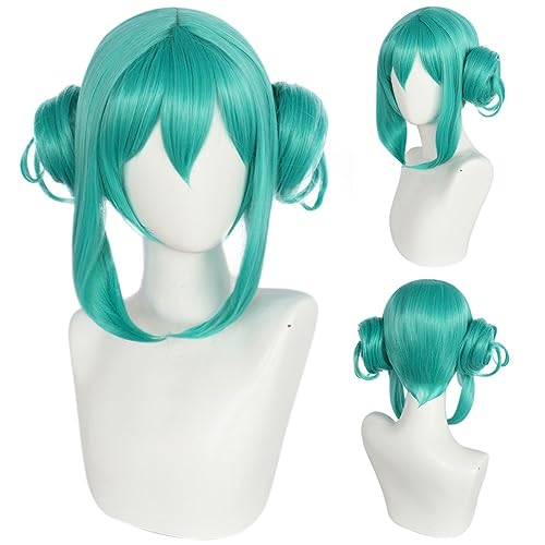 Anime Miku Cosplay Perücke, Frauen Grün Kurzhaar Perücken Für Halloween Party Cosplay Kostüm +Perücke Cap von Bokerom