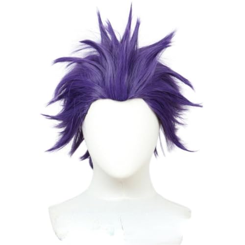 Anime My Hero Academia Shinso Hitoshi Cosplay Perücke, Lila Kurzhaar Perücken Halloween Kostüme Party Perücke Mit Perücke Cap Mit Perücke Cap von Bokerom