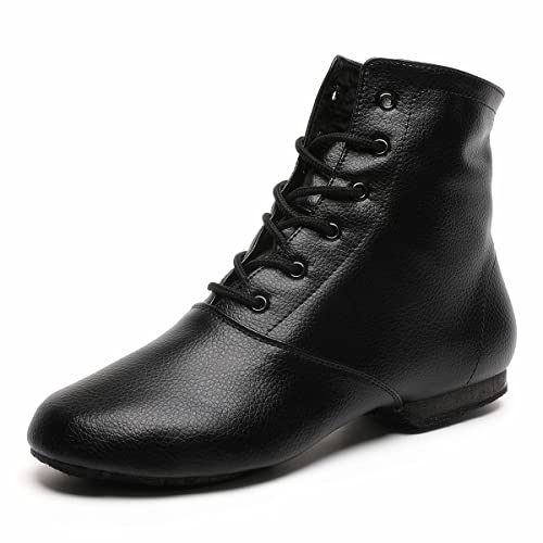 Bokimd Schwarze Jazz-Stiefel mit geteilter Sohle, Leder, Tanzschuhe für Mädchen und Jungen (Kleinkind/kleines Kind/großes Kind), Schwarz, 3.5 Big Kid von Bokimd