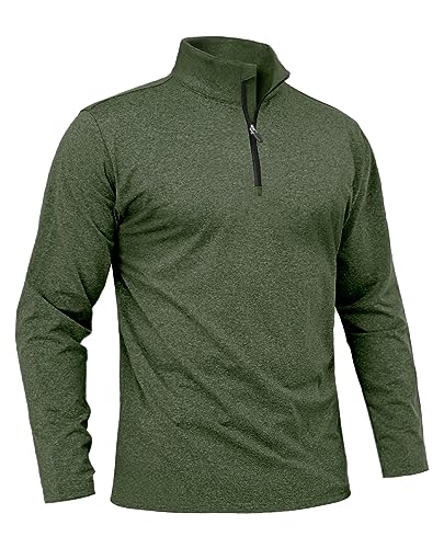 Boladeci Langarmshirt Herren Sport Thermo Fleece Pullover ohne Kapuze Half Zip Winter Leichter Outdoor Fleecepulli Funktionsshirt Armeegrün 3XL von Boladeci