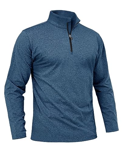 Boladeci Pullover Herren Winter Half Zip Langarm Thermoshirt Fleeceshirt Troyer Kragen Atmungsaktiv Funktionsshirt für Männer Blaugrau 2XL von Boladeci