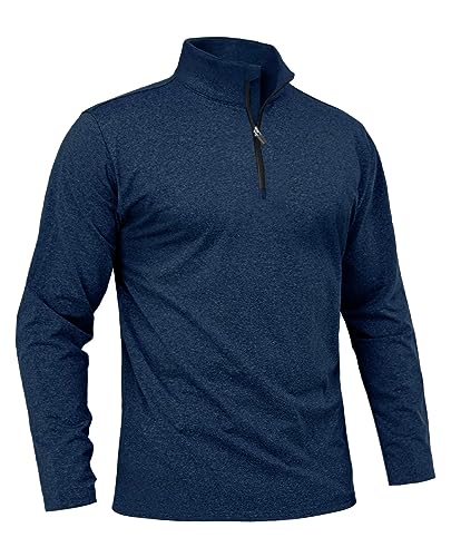 Boladeci Pullover Herren Winter Half Zip Langarm Thermoshirt Fleeceshirt Troyer Kragen Atmungsaktiv Funktionsshirt für Männer Marineblau 2XL von Boladeci