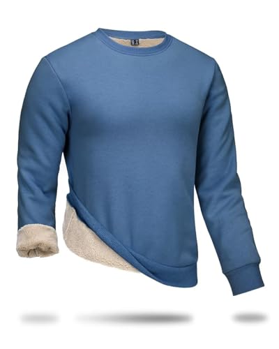 Boladeci Pullover Herren Winter Warm Fleece Gefüttert Sweatshirt ohne Kapuze Rundhals Langarm Thermoshirt Wolle Arbeitspullover Blaugrau XL von Boladeci