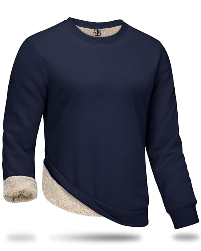 Boladeci Sweatshirts für Herren Thermo Fleece Langarm Rundhals Wollpullover Winter Outdoor Sport Arbeit Fleecepulli Dicker Pullover Marineblau M von Boladeci