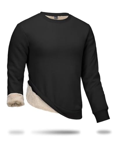 Boladeci Sweatshirts für Herren Thermo Fleece Langarm Rundhals Wollpullover Winter Outdoor Sport Arbeit Fleecepulli Dicker Pullover Schwarz M von Boladeci