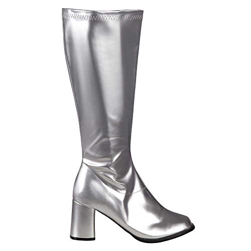 Boland 46283 - Stiefel Retro, Silber, langer Schaft, Synthetik, Blockabsatz 8 cm, Reisverschluss, Spacy, Schlager, cooler Look, Karneval, Halloween, Fasching, Mottoparty, Theater, Accessoire von Boland