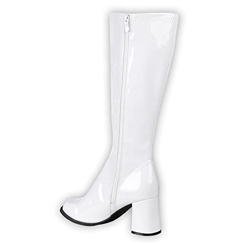 Boland - Stiefel Retro, Weiß, langer Schaft, Synthetik, Blockabsatz 8 cm, Reißverschlusss, Spacy, Schlager, cooler Look, Karneval, Halloween, Fasching, Mottoparty von Boland