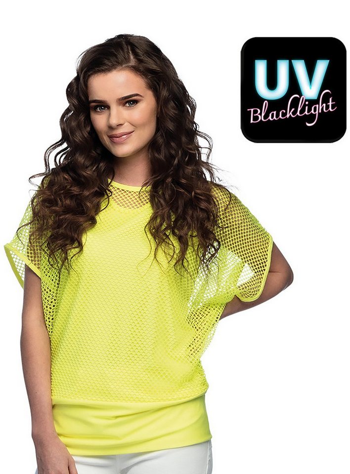 Boland T-Shirt Kurzarm Netzhemd neon-gelb Blickdichtes Tanktop mit übergestülptem Netzshirt von Boland