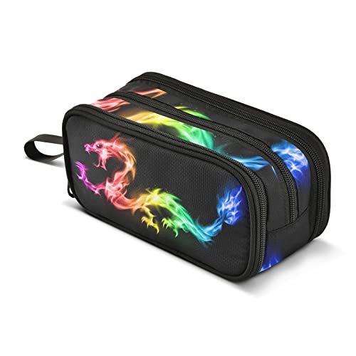 Bolaz Federmäppchen, Feuer-Regenbogen-Drache, große Kapazität, Stifttasche mit Fach, Schüler, Schreibwaren-Organizer, Federmäppchen, Marker-Etui für Schule, Büro, Arbeit von Bolaz