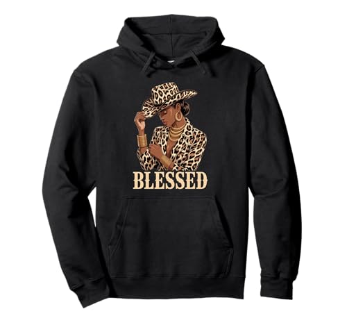 Gesegnetes Leopardenmuster Cowgirl Schwarz Frau Mode Damen Herren Pullover Hoodie von Bold Afro Latina Style Western Inspired Art Look