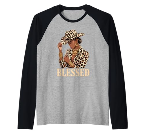 Gesegnetes Leopardenmuster Cowgirl Schwarz Frau Mode Damen Herren Raglan von Bold Afro Latina Style Western Inspired Art Look