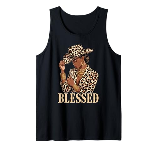 Gesegnetes Leopardenmuster Cowgirl Schwarz Frau Mode Damen Herren Tank Top von Bold Afro Latina Style Western Inspired Art Look