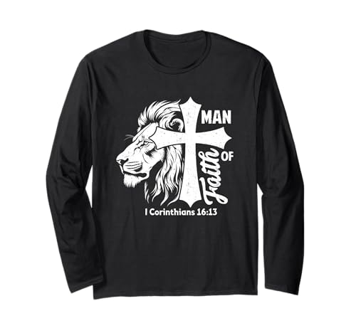 Man Of Faith I Korinther 16:13 Kreuz Löwe Langarmshirt von Bold Christian Inspirational Messages Lion