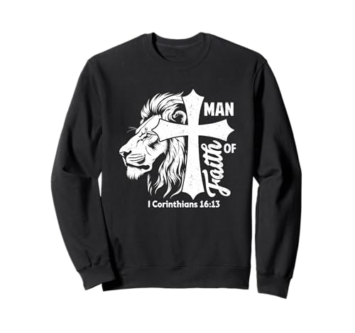 Man Of Faith I Korinther 16:13 Kreuz Löwe Sweatshirt von Bold Christian Inspirational Messages Lion