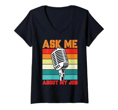 Damen Retro-Mikrofon Ask Me T-Shirt mit V-Ausschnitt Damen Retro-Mikrofon Ask Me T-Shirt mit V-Ausschnitt von Bold Conversation Tees
