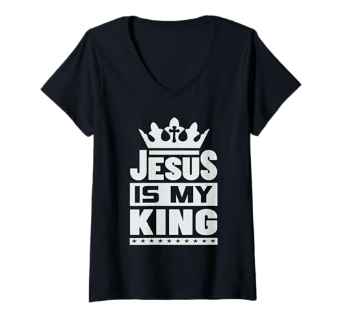 Damen Jesus is My King – Bold Faith and Strength Design T-Shirt mit V-Ausschnitt Damen Jesus is My King – Bold Faith and Strength Design T-Shirt mit V-Ausschnitt von Bold Faith and Strength Design