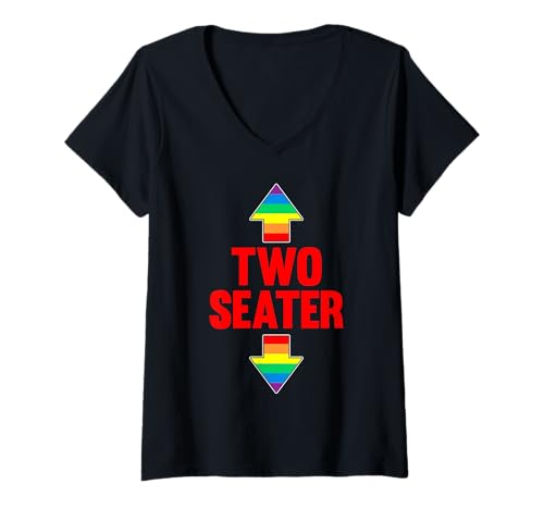 Damen Lustiger Zweisitzer LGBTQ Pride Rainbow Arrows Humor T-Shirt mit V-Ausschnitt von Bold Funny LGBTQ Pride Rainbow Humor
