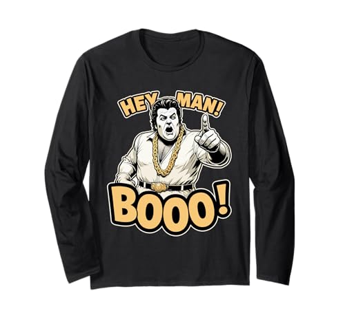 Lustiger Hey Man Boo Style Retro Bühnenkunst Langarmshirt von Bold Ghostly Rocker Costume Throwback Design Vibes