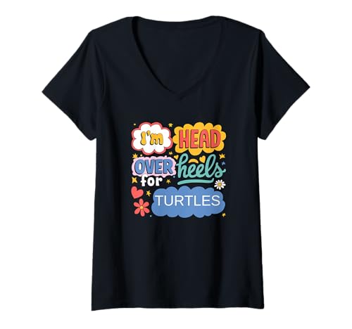 Damen Funny Turtles Ästhetische Retro-Pop-Art für exotische Tierärzte T-Shirt mit V-Ausschnitt von Bold Heart Vibes by Vintage Aesthetic Art Studio