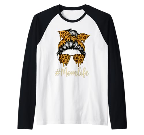 Leopard Print Messy Bun Mom Life Brille Drip Frauen Mutter Raglan Leopard Print Messy Bun Mom Life Brille Drip Frauen Mutter Raglan von Bold Mom Life Graphic Apparel for Women