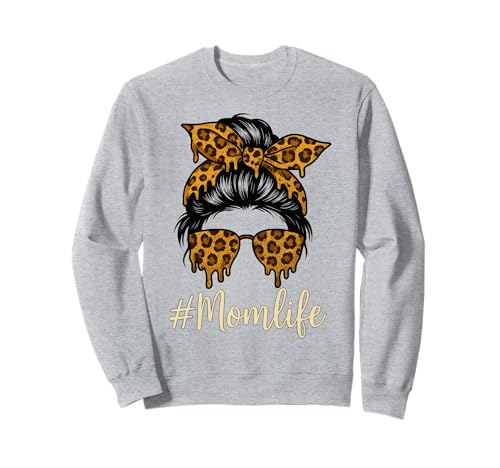 Leopard Print Messy Bun Mom Life Brille Drip Frauen Mutter Sweatshirt Leopard Print Messy Bun Mom Life Brille Drip Frauen Mutter Sweatshirt von Bold Mom Life Graphic Apparel for Women