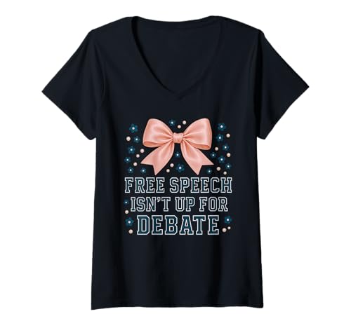 Damen Free Speech Isn't for Debate Coquette Bow Design T-Shirt mit V-Ausschnitt Damen Free Speech Isn't for Debate Coquette Bow Design T-Shirt mit V-Ausschnitt von Bold Preppy Coquette Collective