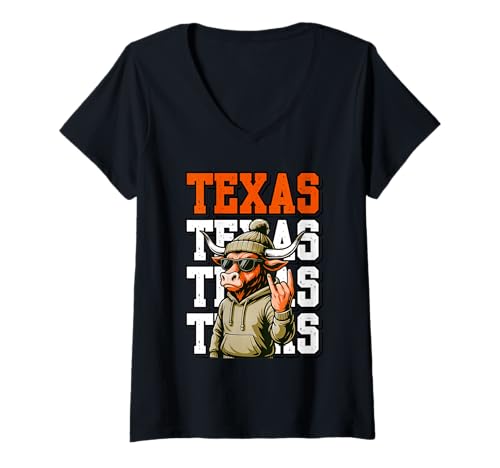Damen Retro Texas Western Graphic Vintage Cool Style T-Shirt mit V-Ausschnitt Damen Retro Texas Western Graphic Vintage Cool Style T-Shirt mit V-Ausschnitt von Bold Retro Animal Tees