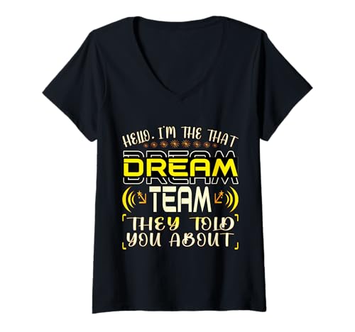 Damen Bold Dream Team Typografie – die, die sie bei der Arbeit erwähnt haben T-Shirt mit V-Ausschnitt Damen Bold Dream Team Typografie – die, die sie bei der Arbeit erwähnt haben T-Shirt mit V-Ausschnitt von Bold Team Vibes – Cool Office Statement Apparel